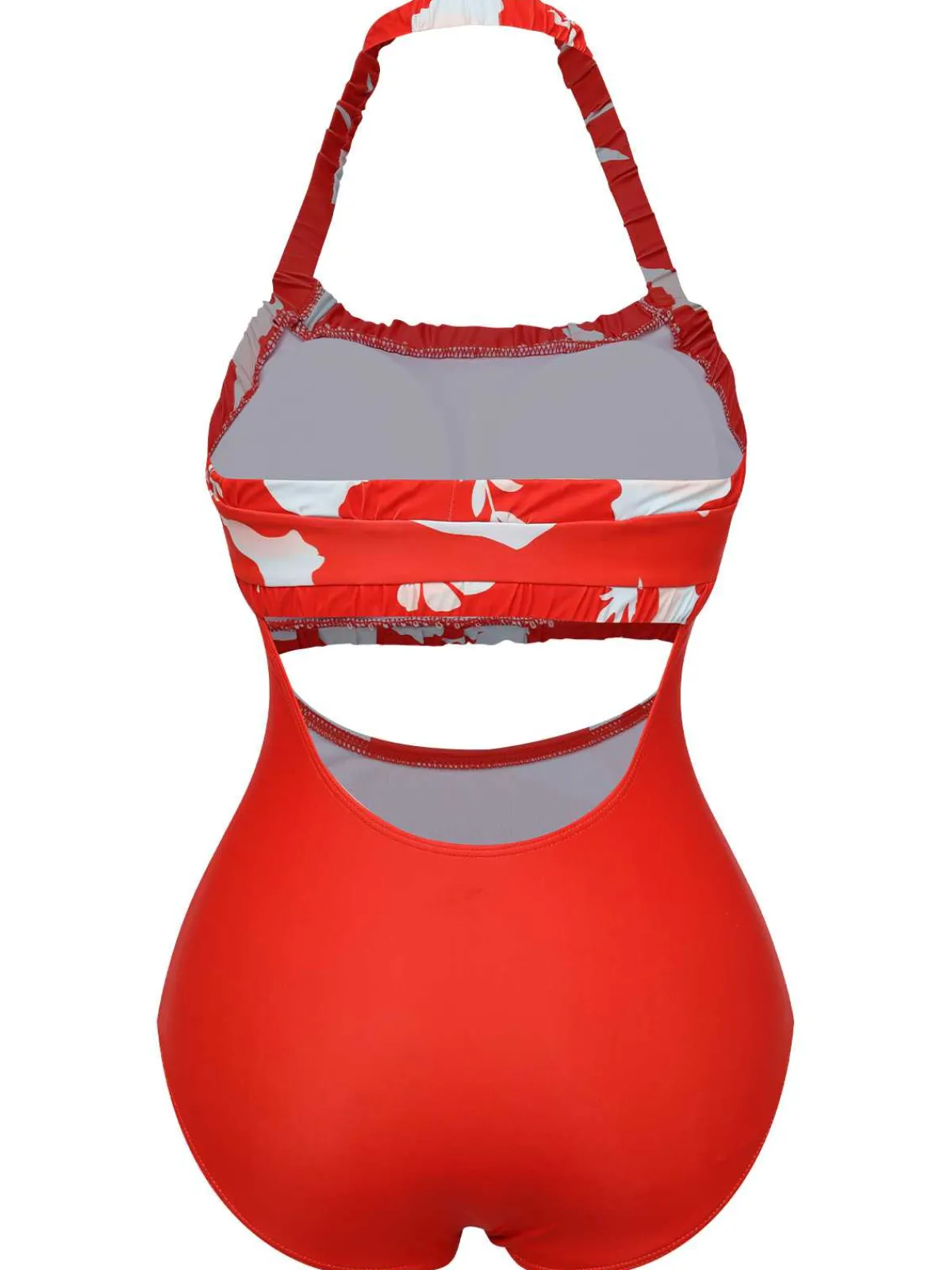 Hot Retro Stage 1930s Halter Floral One-Piece Swimsuit Red