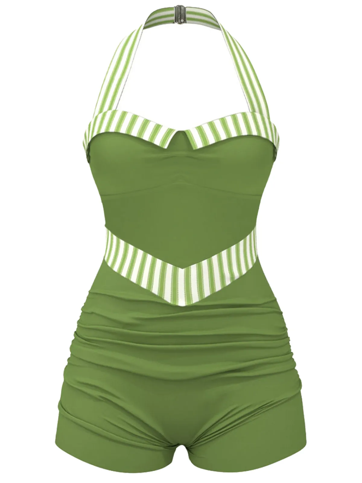 Fashion Retro Stage Red 1940s Halter Patchwork One-piece Swimsuit