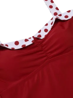 Fashion Retro Stage Red 1940s Halter Patchwork One-piece Swimsuit