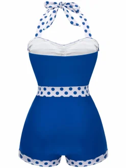 Fashion Retro Stage Red 1940s Halter Patchwork One-piece Swimsuit
