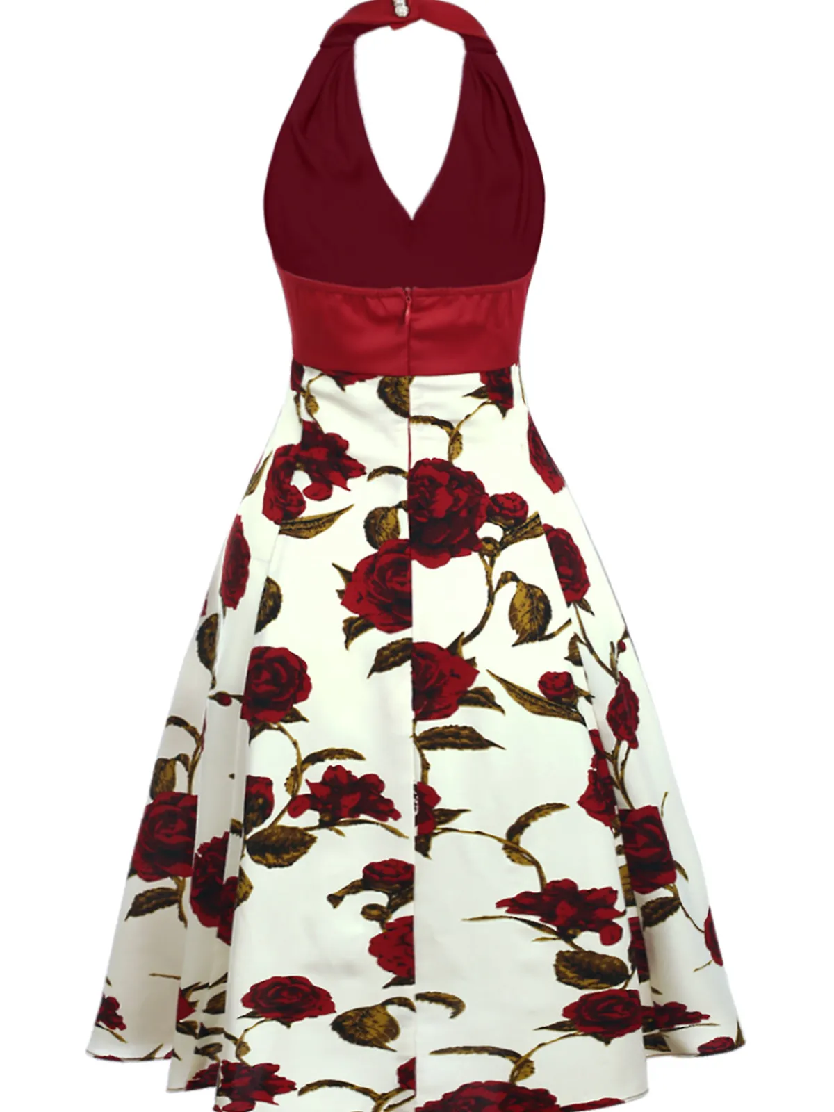 Sale Retro Stage 1950s Halter Roses Bow Dress Red