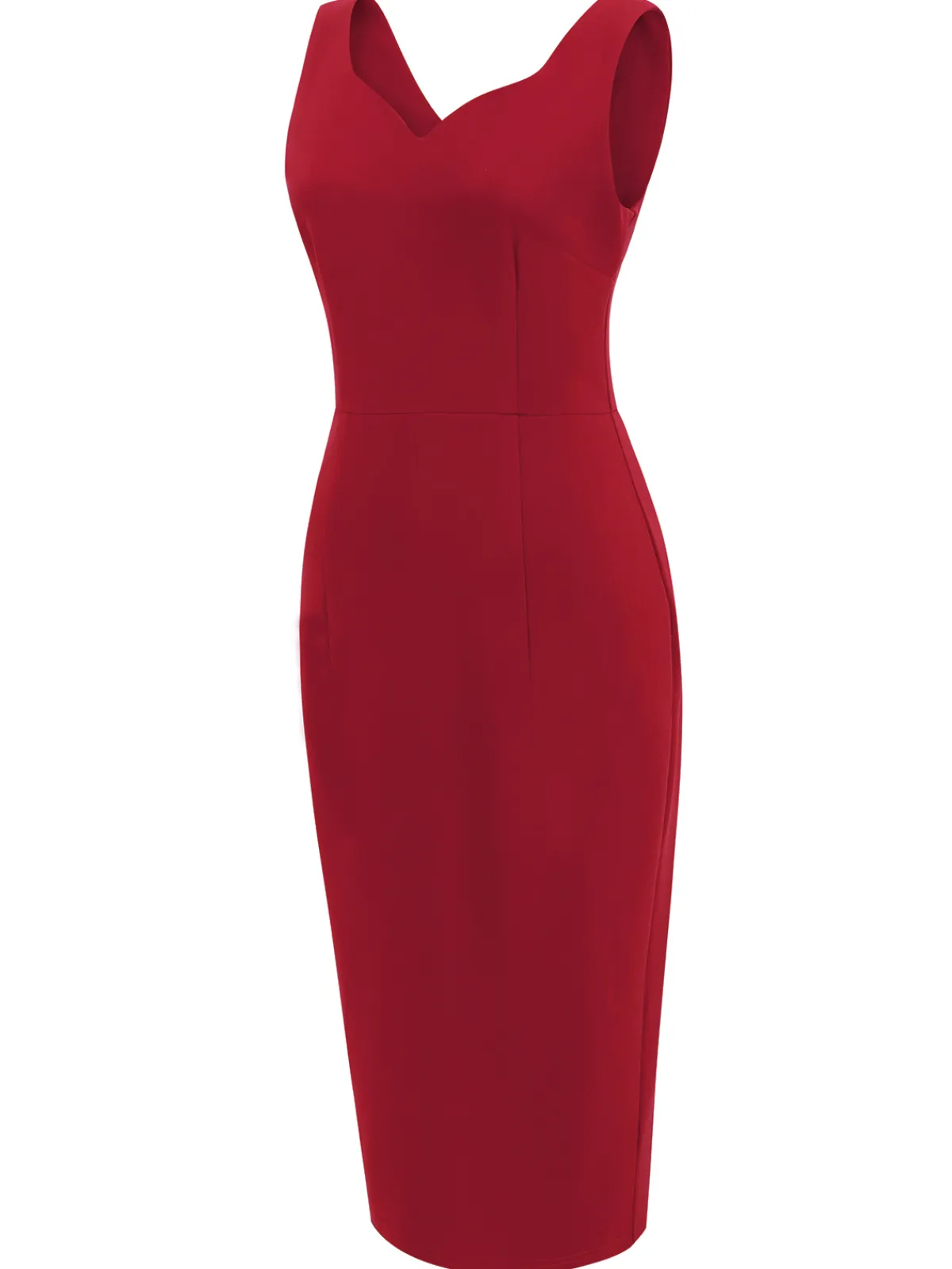 Outlet Retro Stage 1960s Heart Collar Solid Pencil Dress Red