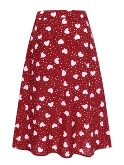 Fashion Retro Stage 1950s Heart Dots Slit A-Line Skirt Red