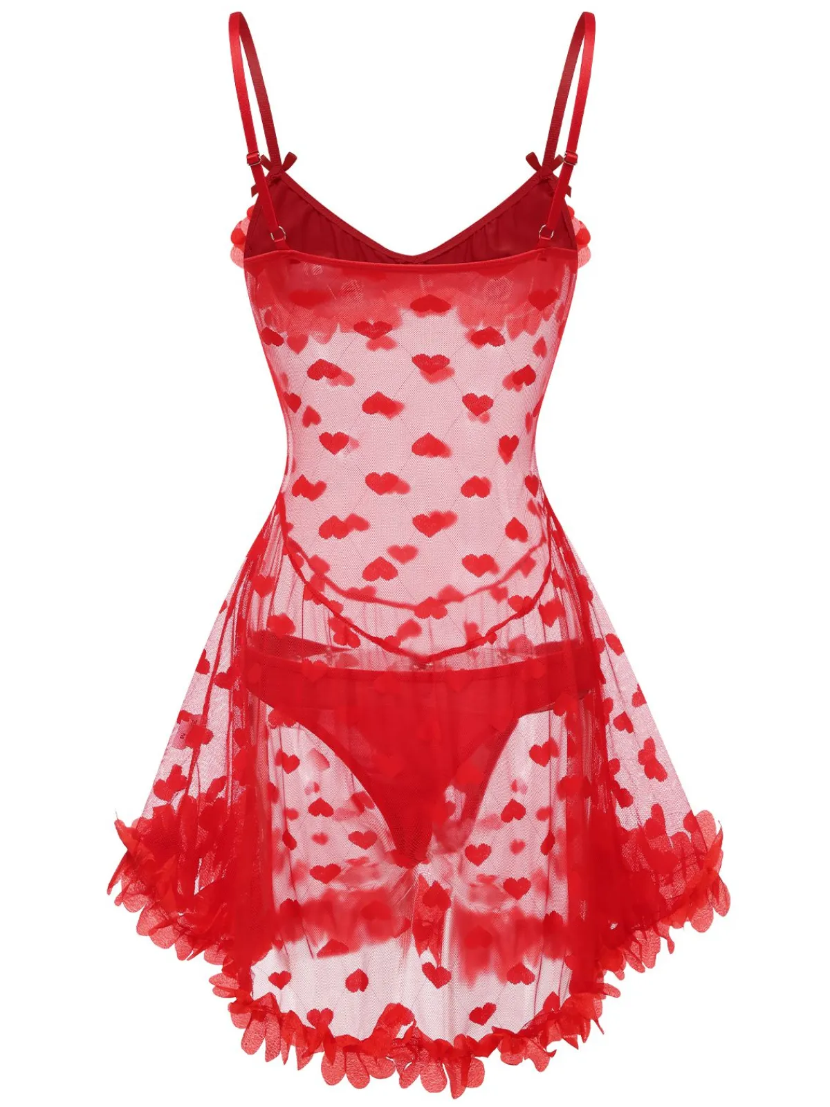 Outlet Retro Stage 1960s Heart Mesh Flower Edge Nightdress Red