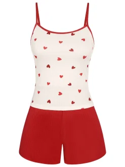 Online Retro Stage 1930s Heart Pajama Set Red