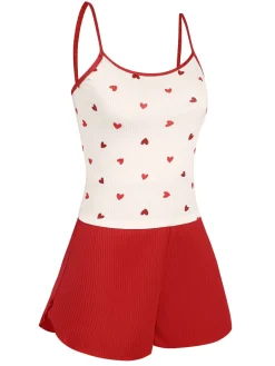 Online Retro Stage 1930s Heart Pajama Set Red