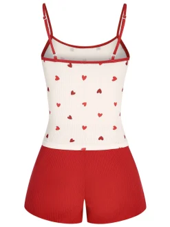 Online Retro Stage 1930s Heart Pajama Set Red