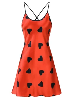 Sale Retro Stage 1950s Heart Suspender Sleepwear Red