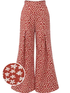 Fashion Retro Stage 1940s High Waist Floral Wide-Leg Pants Red