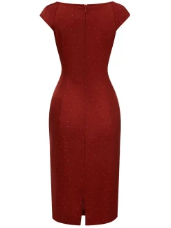 Outlet Retro Stage Red 1960s Hollow Out Button Satin Dress True Red