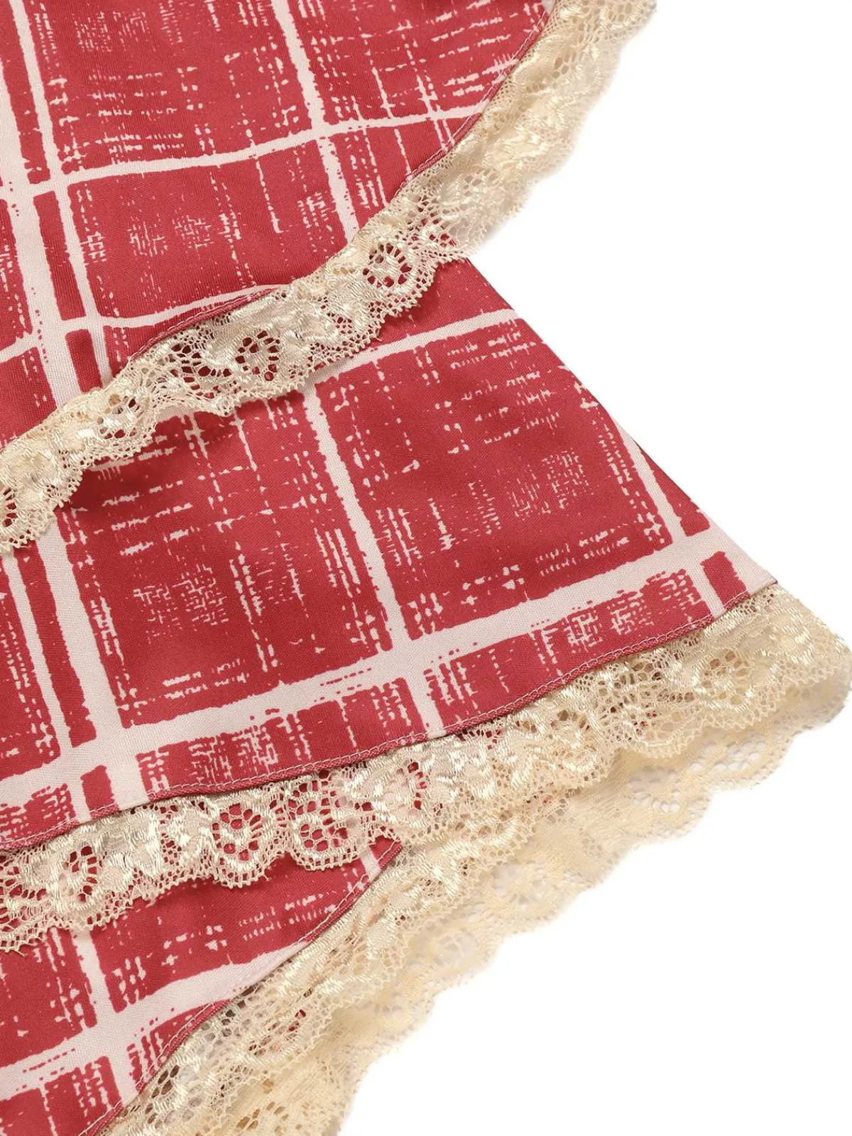 Outlet Retro Stage 1960s Irregular Laye Hem Plaid Suspender Dress Red