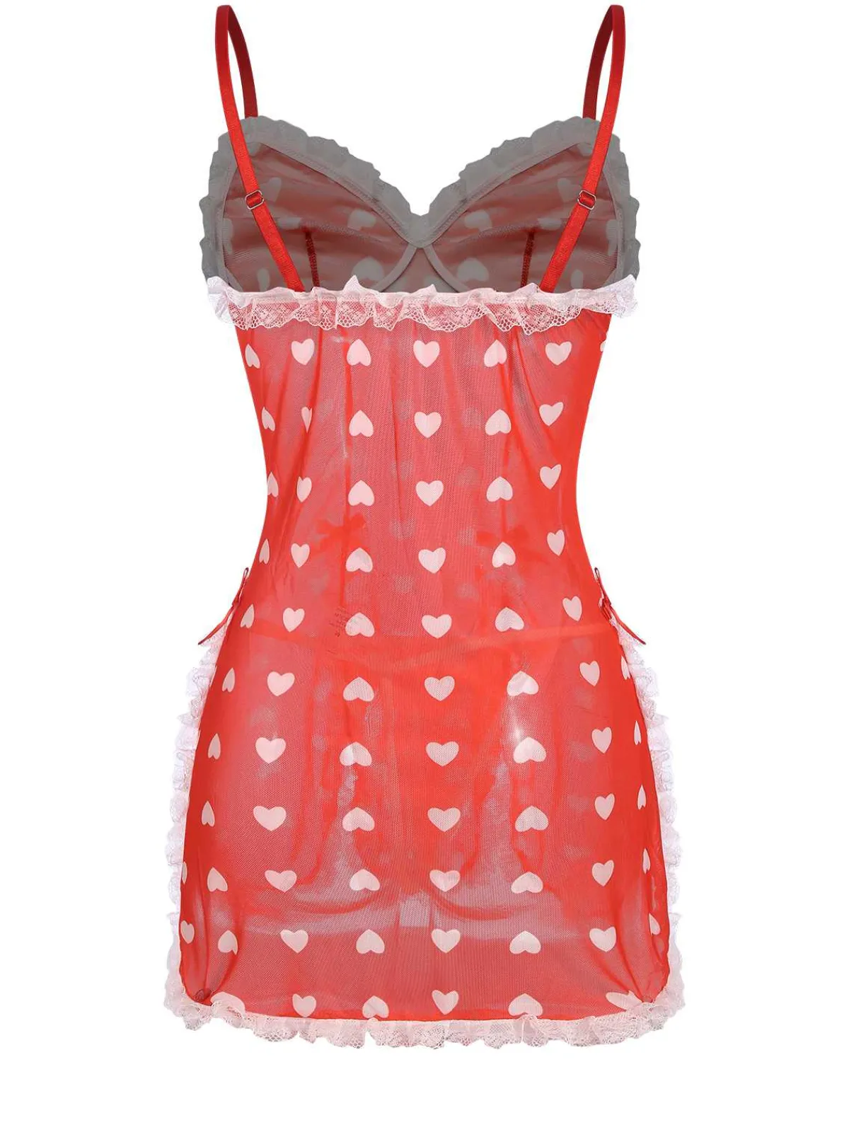 Clearance Retro Stage 1970s Lace Heart Ruffles Nightgown Red
