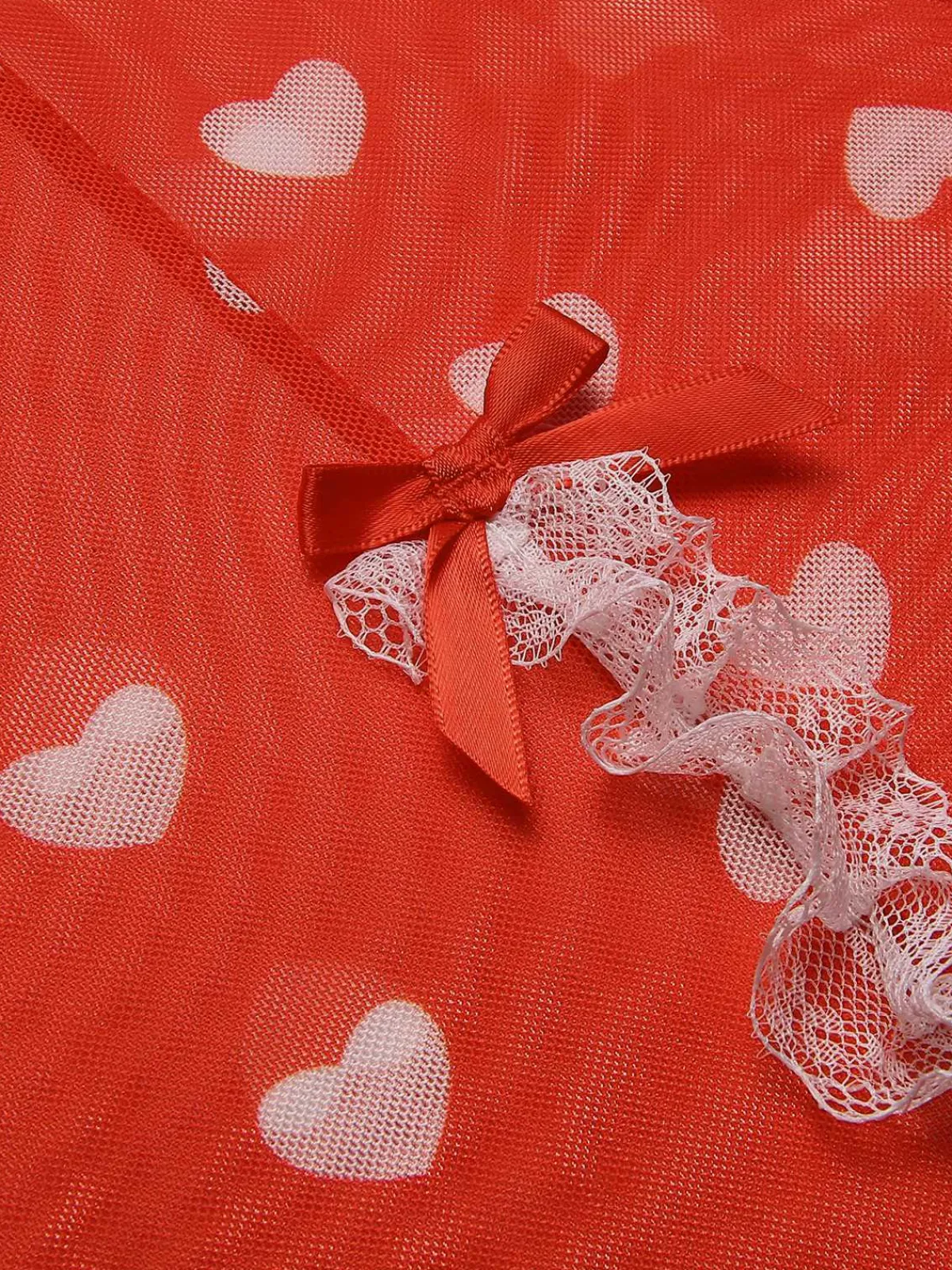 Clearance Retro Stage 1970s Lace Heart Ruffles Nightgown Red