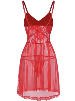Discount Retro Stage 1950s Lace Sheer Straps Nightgown Red