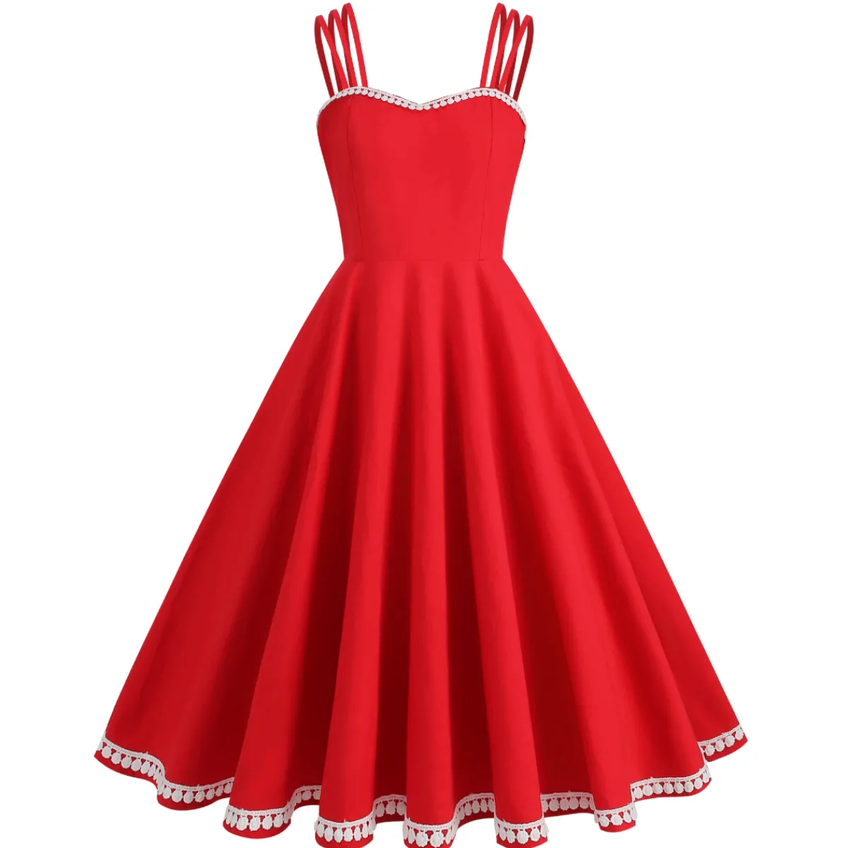 Sale Retro Stage 1950s Lace Strap Swing Dress Red