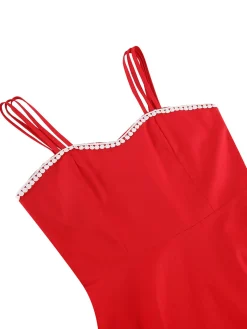 Sale Retro Stage 1950s Lace Strap Swing Dress Red