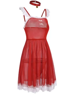 New Retro Stage 1950s Lace Trimmed Sheer Nightgown Red