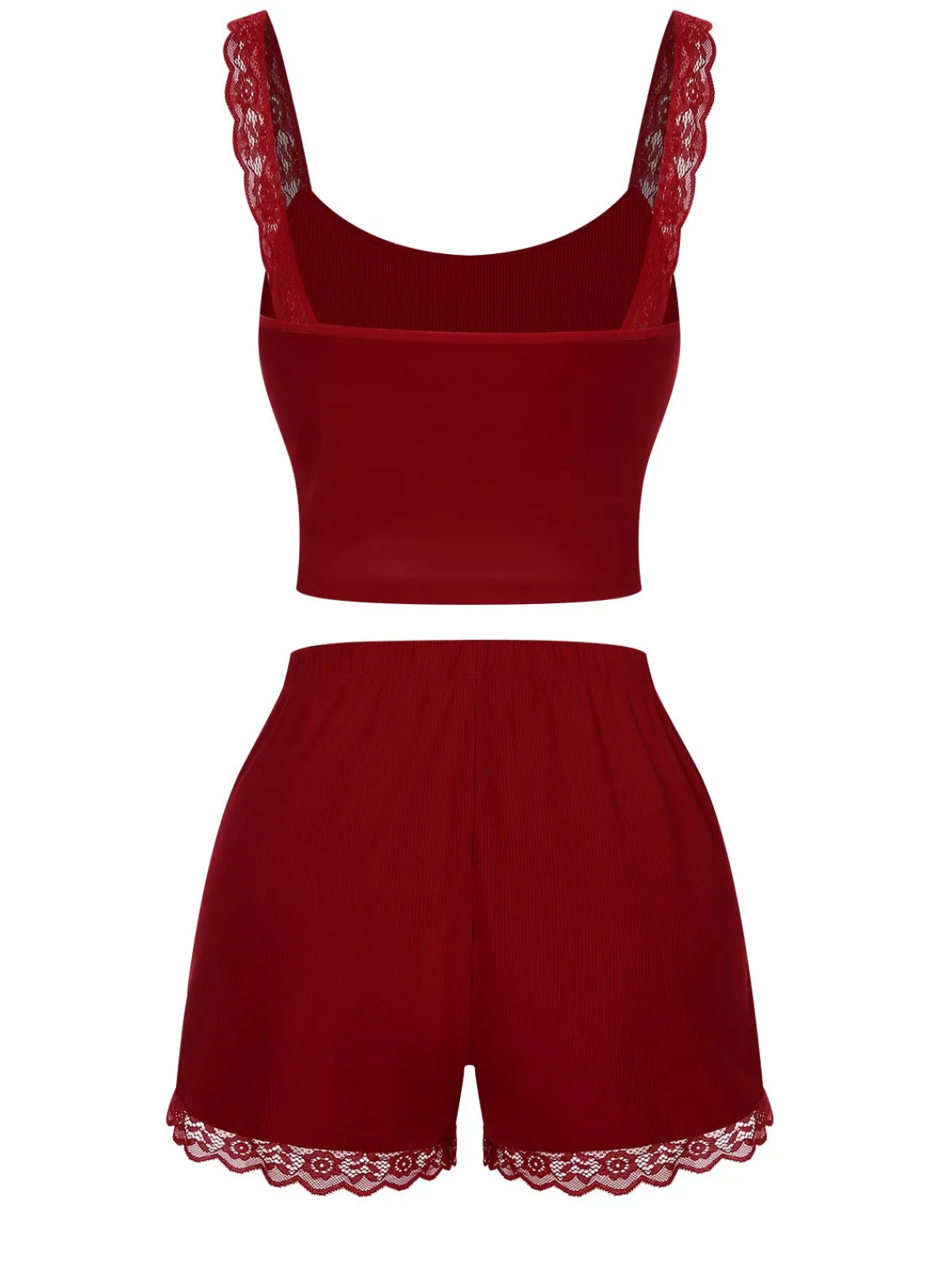 Outlet Retro Stage 1970s Lace Trimmed Straps Pajamas Red