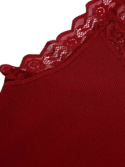Outlet Retro Stage 1970s Lace Trimmed Straps Pajamas Red