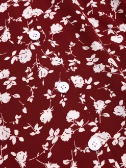 New Retro Stage Red 1940s Lapel Buttons Ditsy Floral Dress
