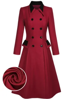 Hot Retro Stage 1950s Lapel Double Breasted Coat Red