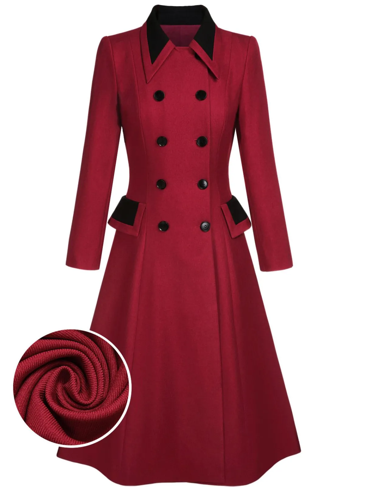 Hot Retro Stage 1950s Lapel Double Breasted Coat Red