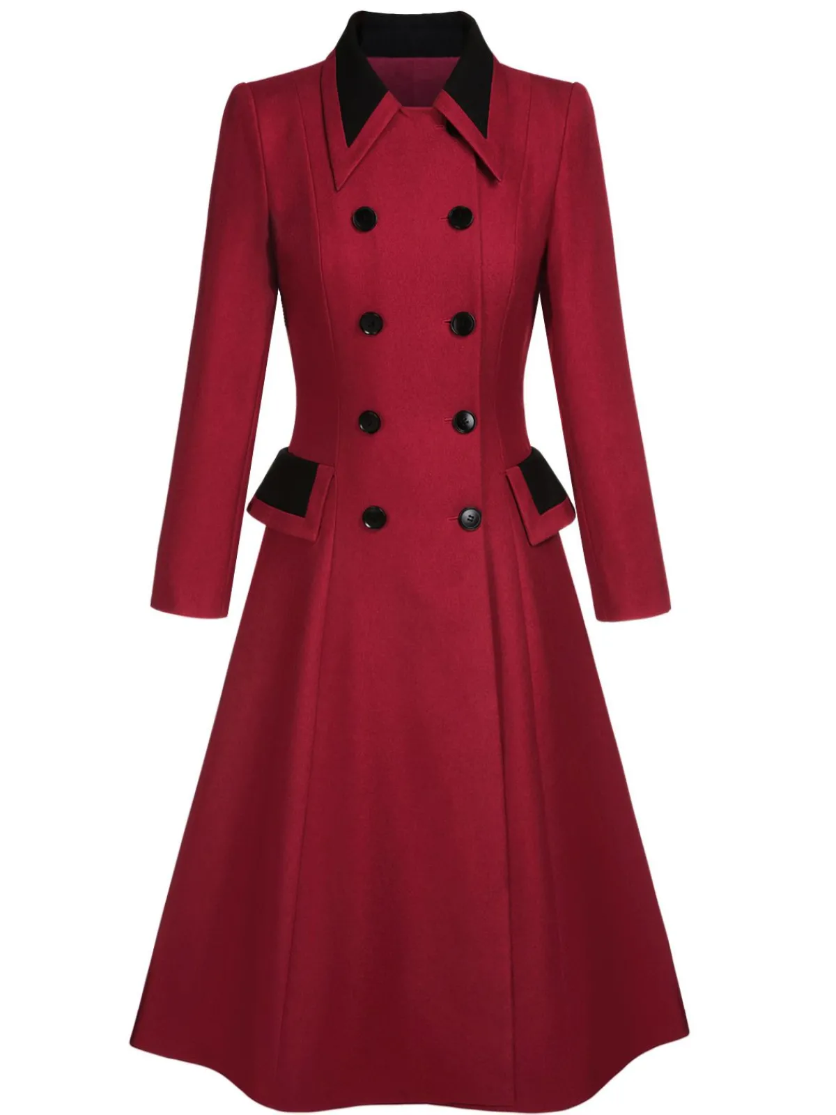 Hot Retro Stage 1950s Lapel Double Breasted Coat Red