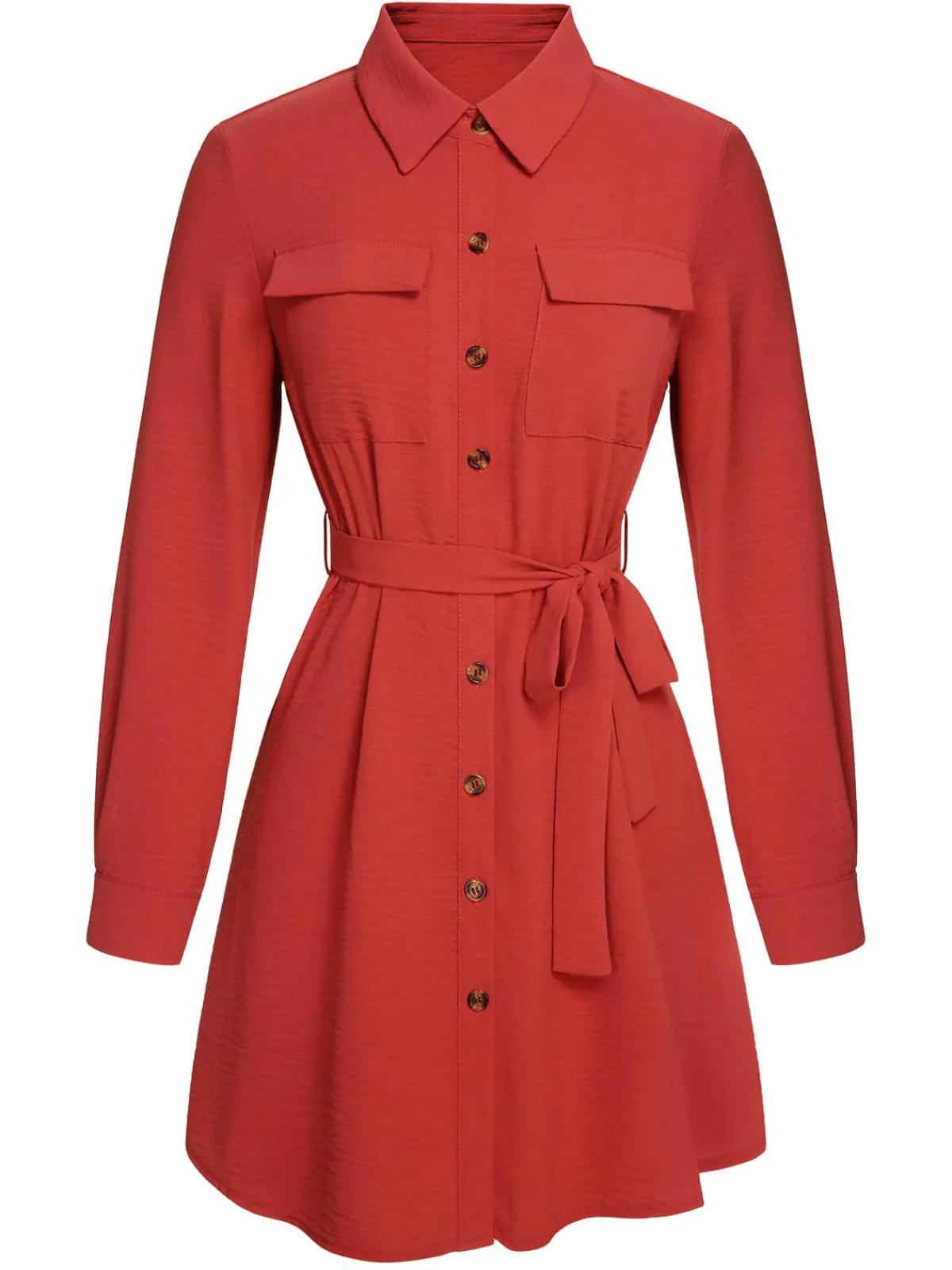 Discount Retro Stage 1970s Lapel Long Sleeve Shirt Dress Red
