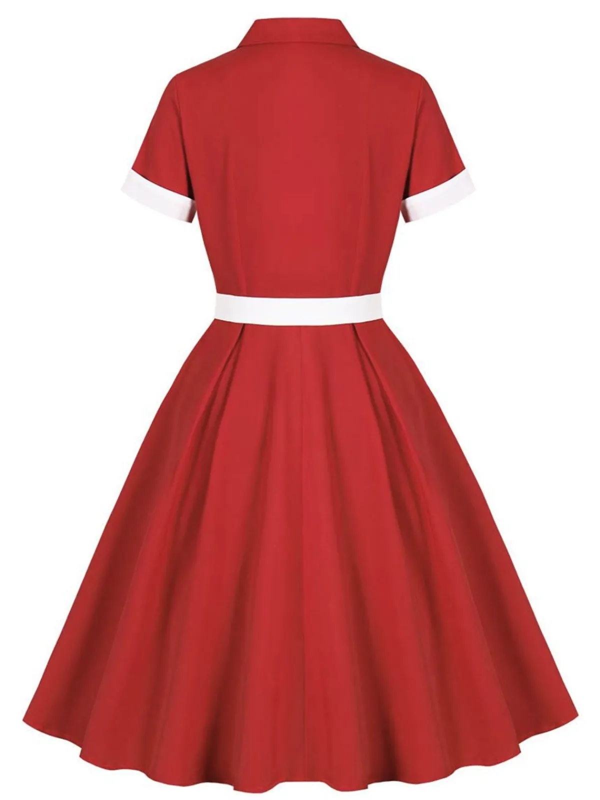 Clearance Retro Stage 1950s Lapel Patchwork Belt Dress Red