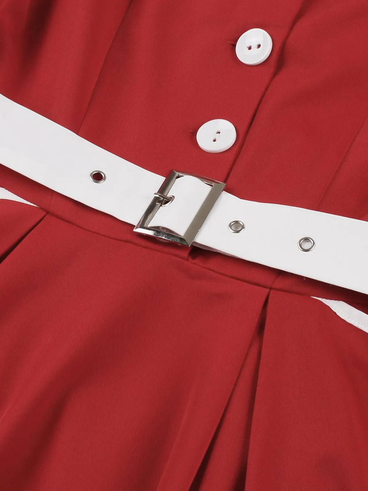 Clearance Retro Stage 1950s Lapel Patchwork Belt Dress Red