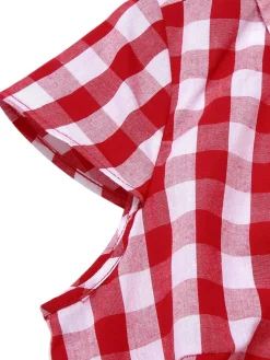 Hot Retro Stage Red 1940s Lapel Plaids Belted Romper