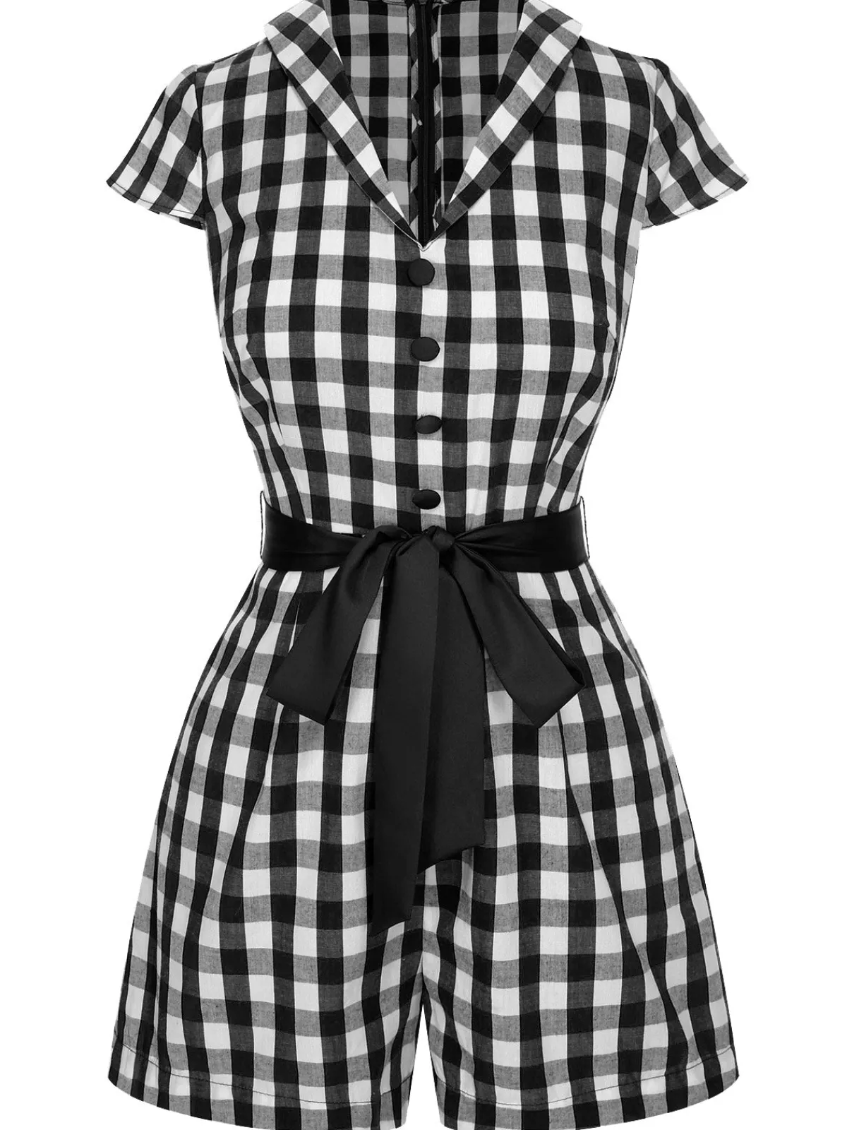 Hot Retro Stage Red 1940s Lapel Plaids Belted Romper