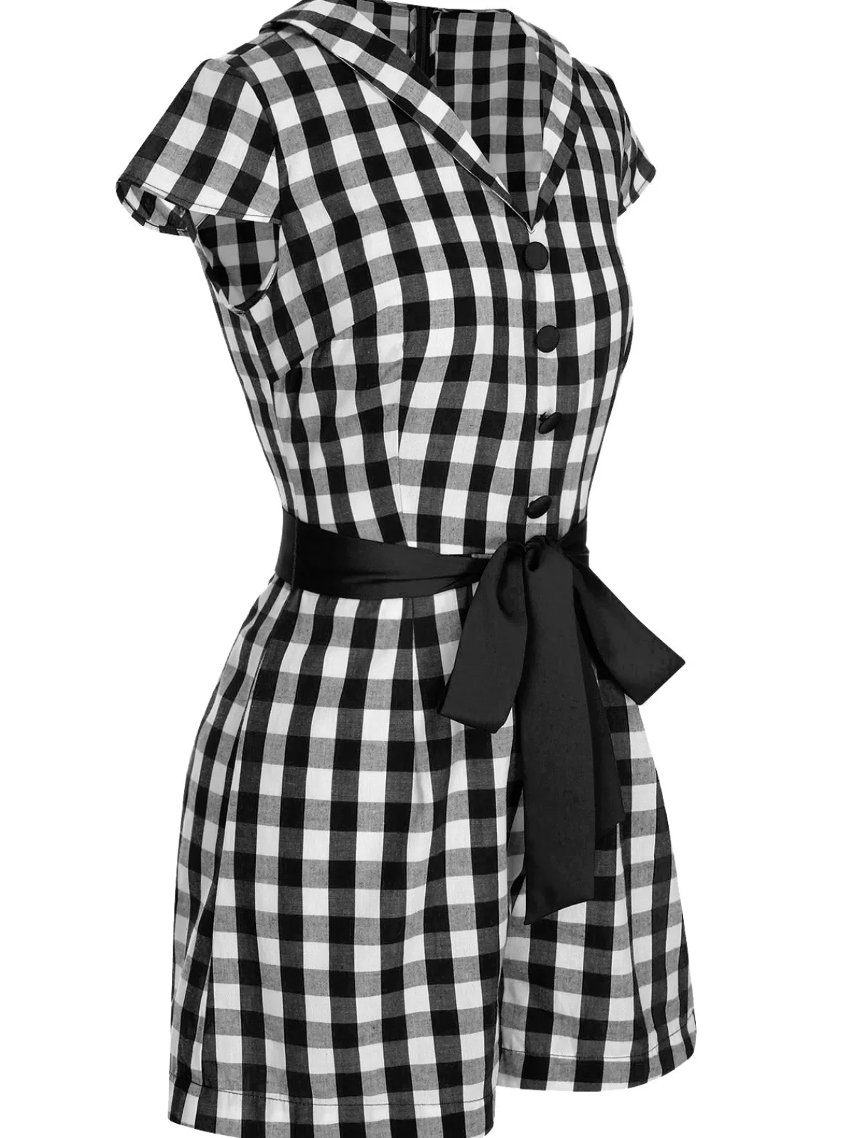 Hot Retro Stage Red 1940s Lapel Plaids Belted Romper