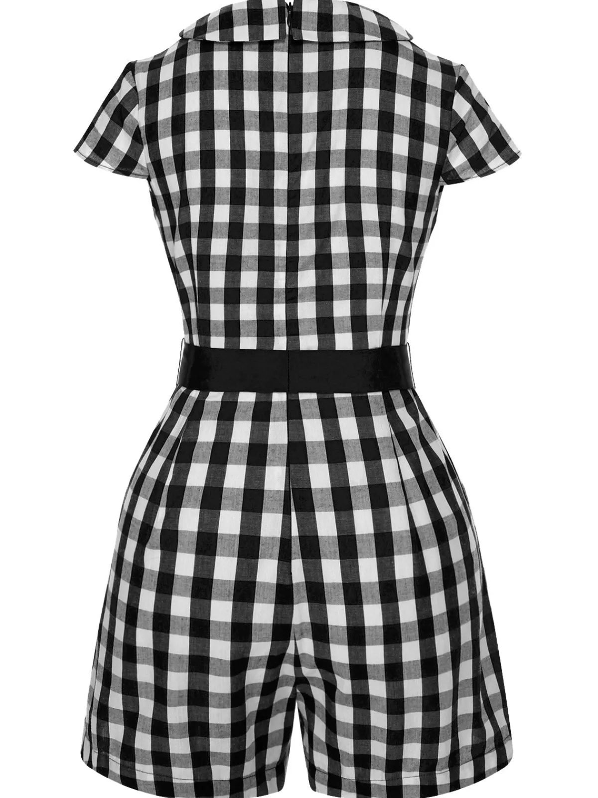 Hot Retro Stage Red 1940s Lapel Plaids Belted Romper