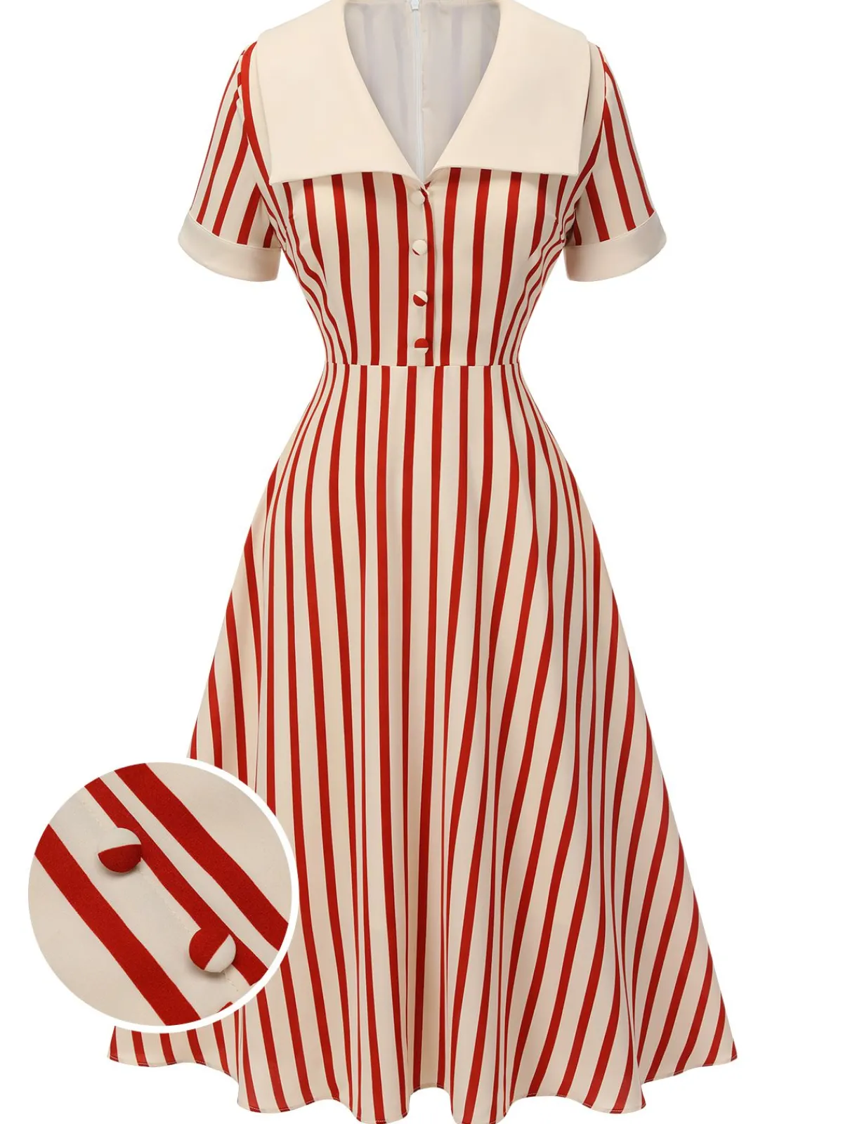 Clearance Retro Stage 1940s Lapel Vertical Stripes Dress Red