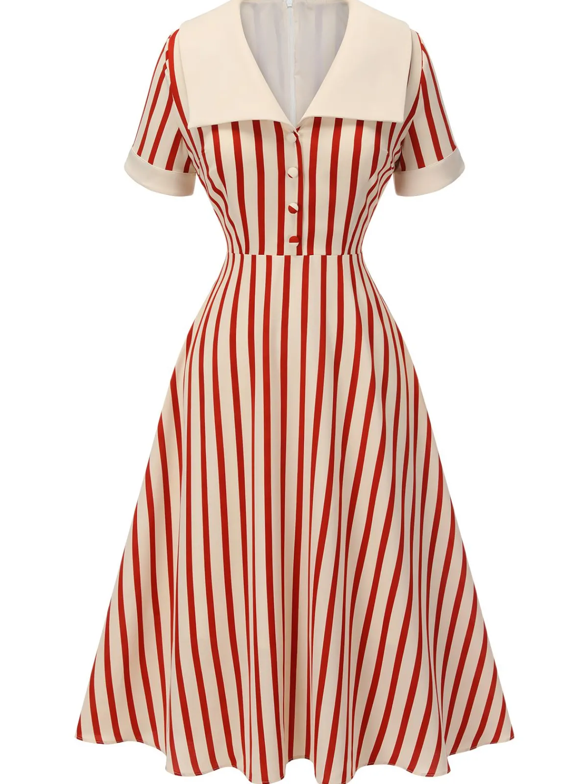 Clearance Retro Stage 1940s Lapel Vertical Stripes Dress Red