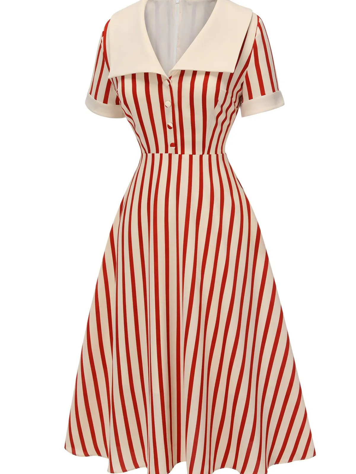 Clearance Retro Stage 1940s Lapel Vertical Stripes Dress Red