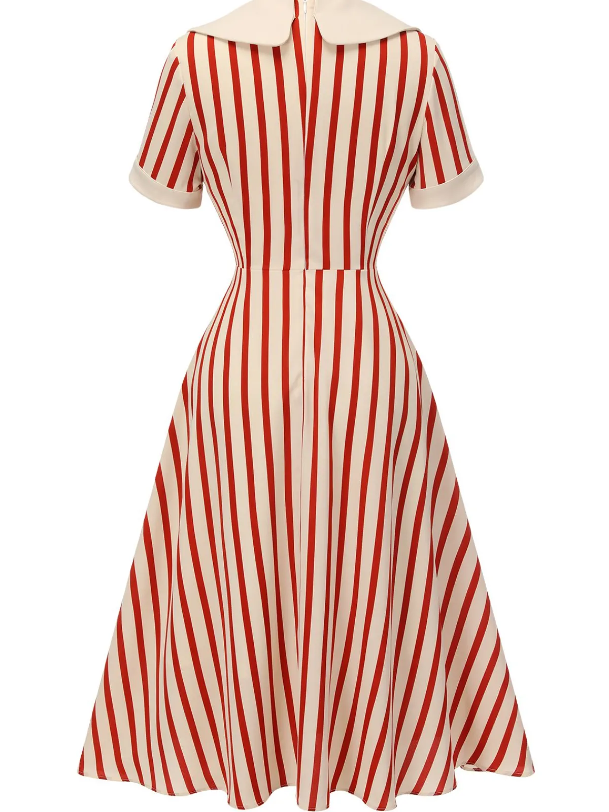 Clearance Retro Stage 1940s Lapel Vertical Stripes Dress Red