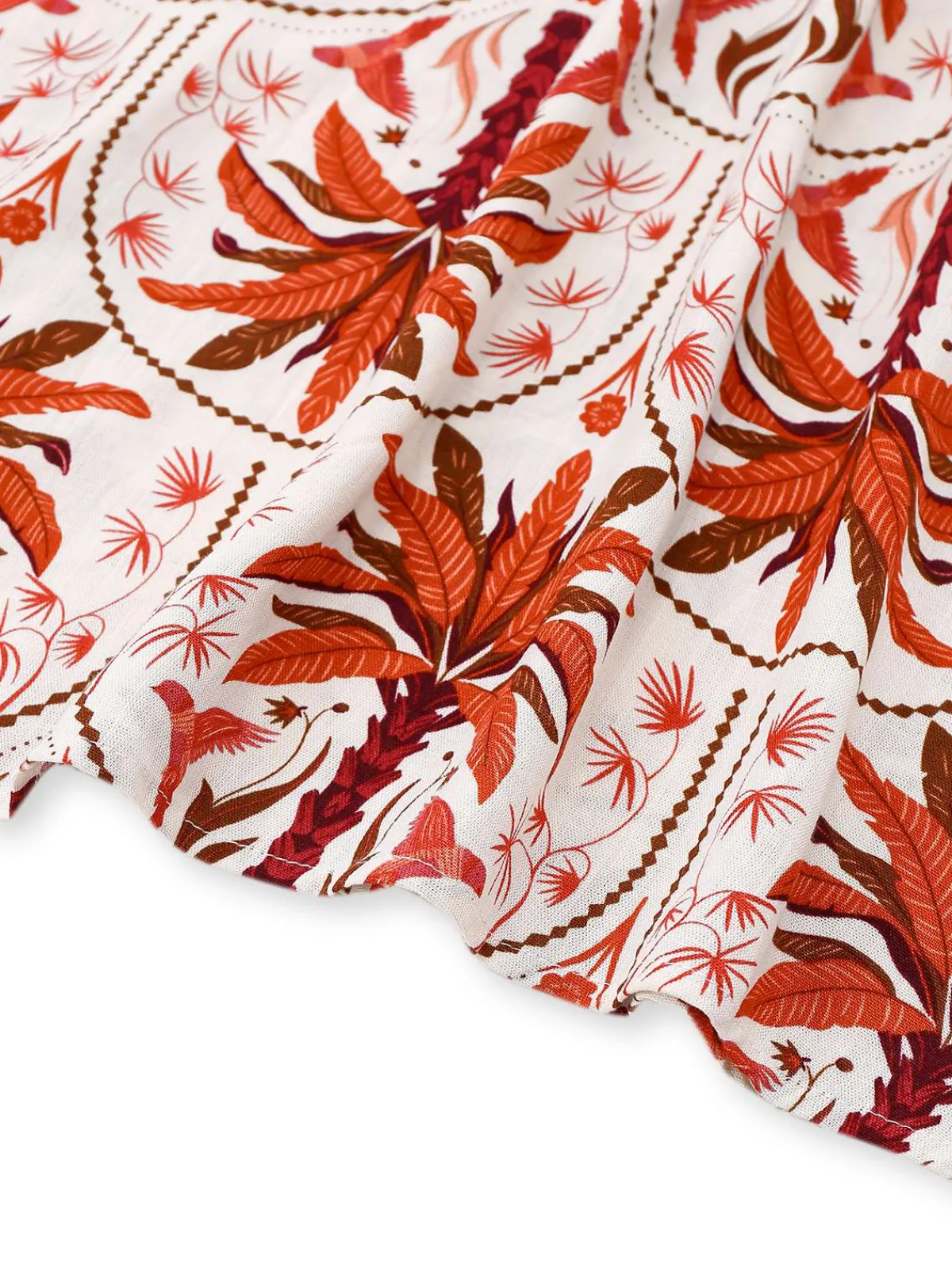 Outlet Retro Stage Red 1970s Lapel V-Neck Tropical Plants Dress Fire Brick Red