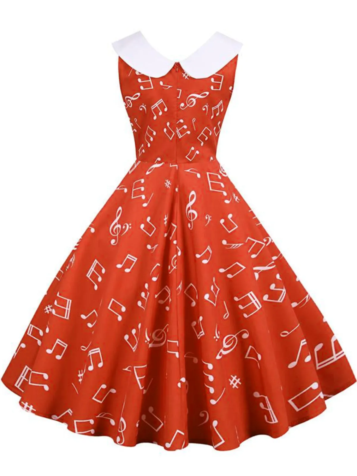 Sale Retro Stage 1950s Musical Notes Swing Dress Red