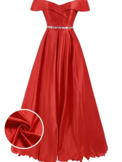 Hot Retro Stage 1930s Off-Shoulder Maxi Evening Dress Red
