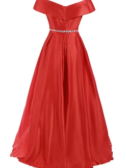 Hot Retro Stage 1930s Off-Shoulder Maxi Evening Dress Red
