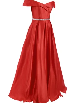 Hot Retro Stage 1930s Off-Shoulder Maxi Evening Dress Red