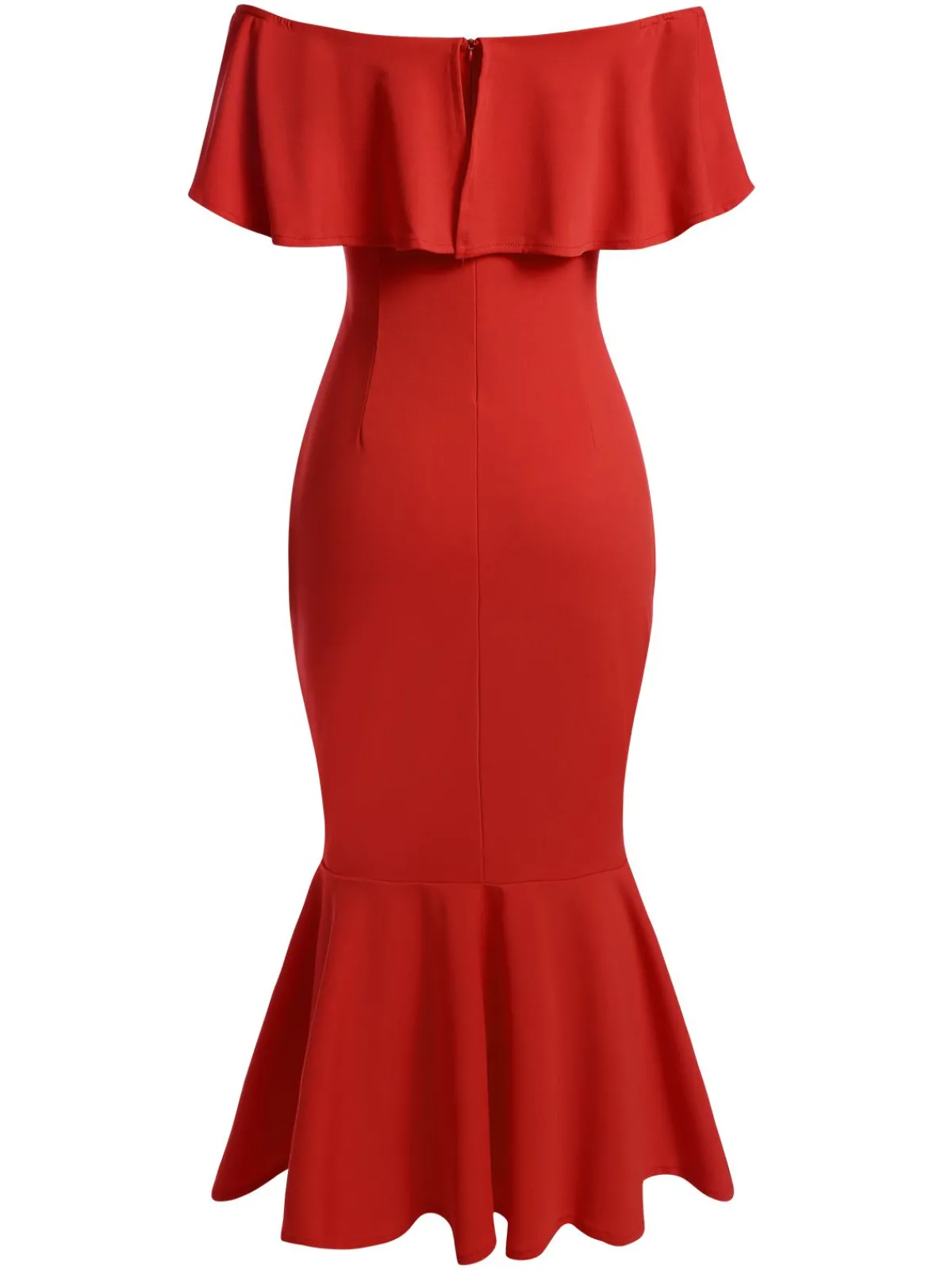 Online Retro Stage Red 1930s Off-Shoulder Ruffles Mermaid Dress True Red