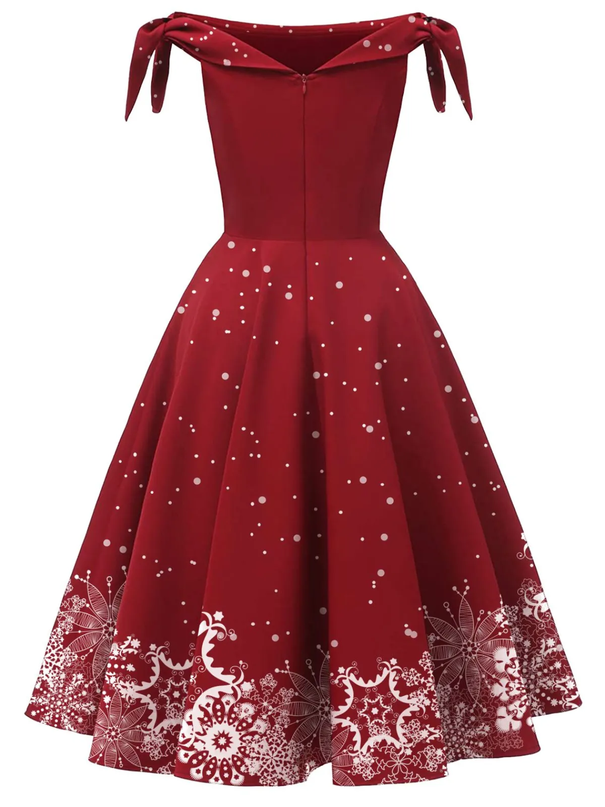 Sale Retro Stage Red 1950s Off-shoulder Snowflake Dress