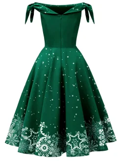 Sale Retro Stage Red 1950s Off-shoulder Snowflake Dress