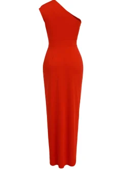 Fashion Retro Stage 1960s One Shoulder Slit Long Dress Red