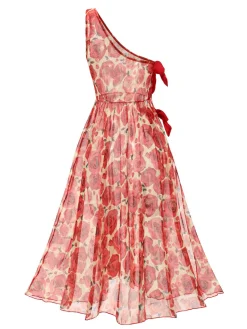 New Retro Stage 1960s One-Shoulder Roses Cover-Up Red