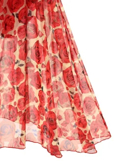 New Retro Stage 1960s One-Shoulder Roses Cover-Up Red