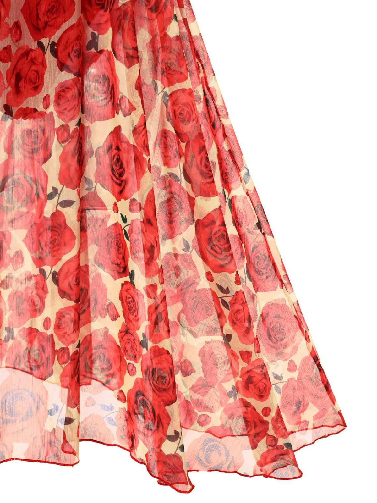 New Retro Stage 1960s One-Shoulder Roses Cover-Up Red